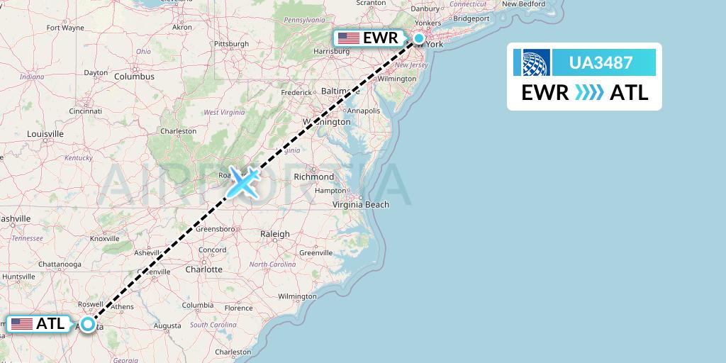 UA3487 United Airlines Flight Map: New York to Atlanta