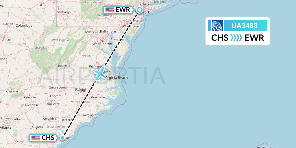 UA3483 United Airlines Flight Map: Charleston to New York