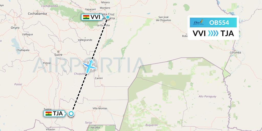 OB554 Boliviana de Aviacion Flight Map: Santa Cruz to Tarija