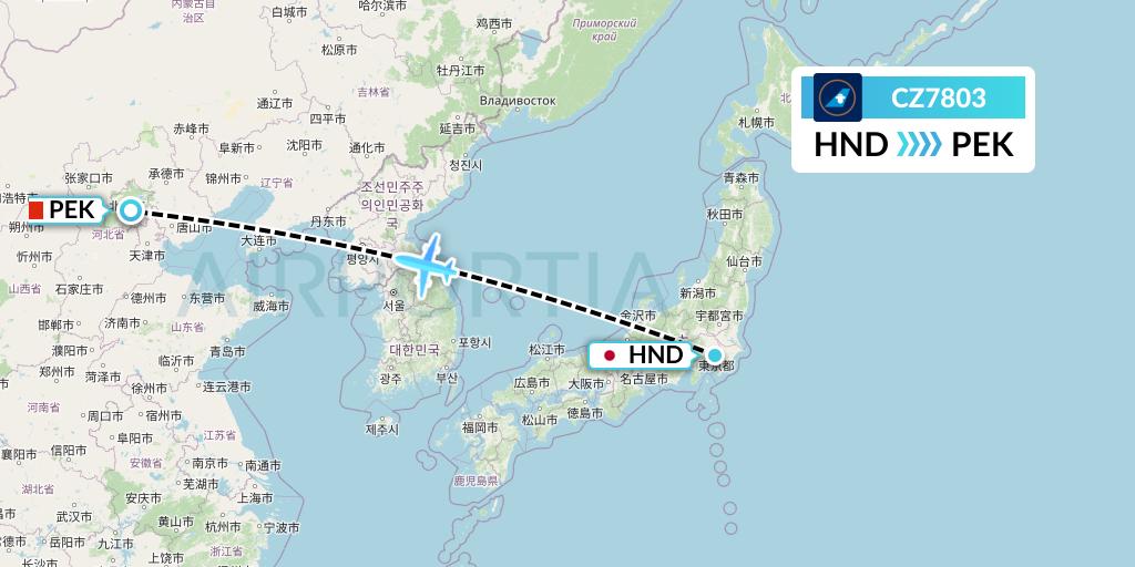 CZ7803 China Southern Airlines Flight Map: Tokyo to Beijing