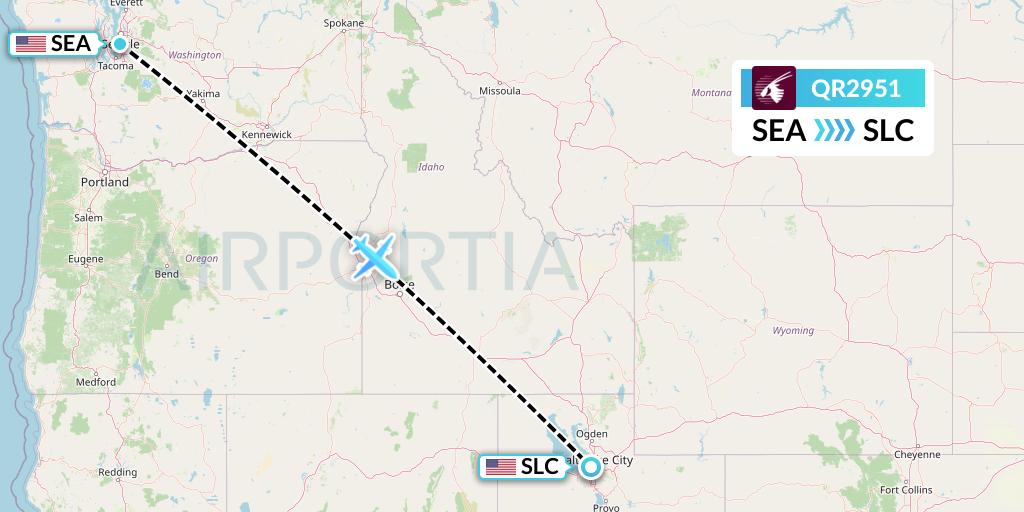 QR2951 Qatar Airways Flight Map: Seattle to Salt Lake City
