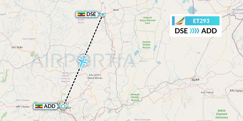 ET293 Ethiopian Airlines Flight Map: Dessie to Addis Ababa