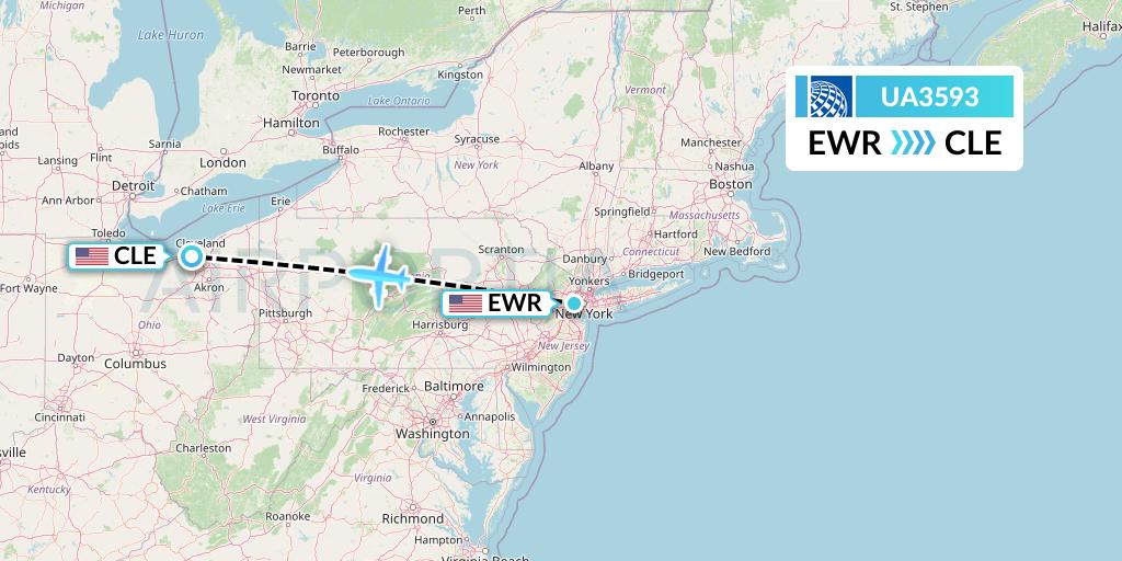 UA3593 United Airlines Flight Map: New York to Cleveland