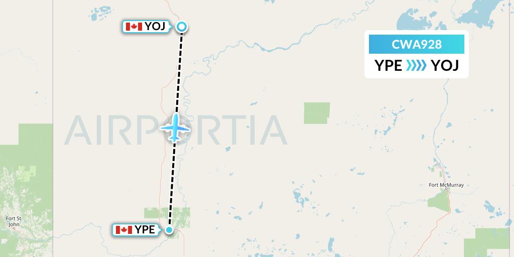 CWA928 Can West Corporate Air Charters Ltd. Flight Map: Peace River to High Level