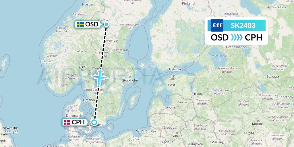 SK2403 SAS Flight Map: Ostersund to Copenhagen