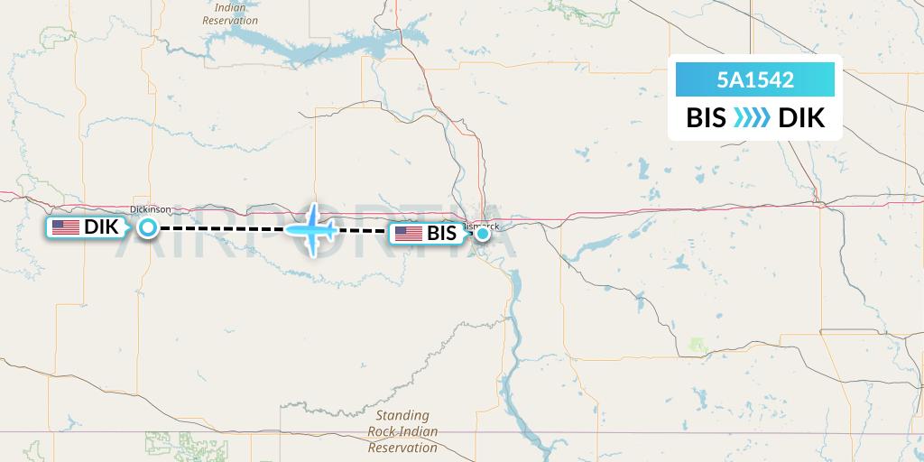 5A1542 Alpine Air Express Flight Map: Bismarck to Dickinson