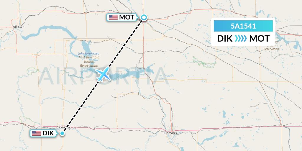5A1541 Alpine Air Express Flight Map: Dickinson to Minot