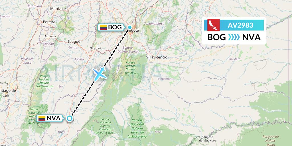 AV2983 Avianca Flight Map: Bogota to Neiva
