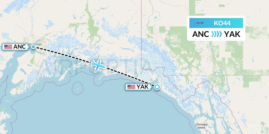 KO44 Komiaviatrans Flight Map: Anchorage to Yakutat