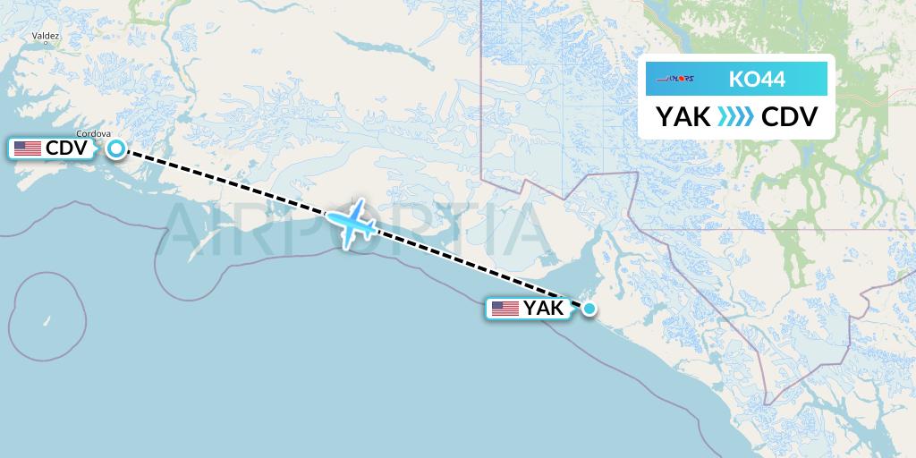 KO44 Komiaviatrans Flight Map: Yakutat to Cordova