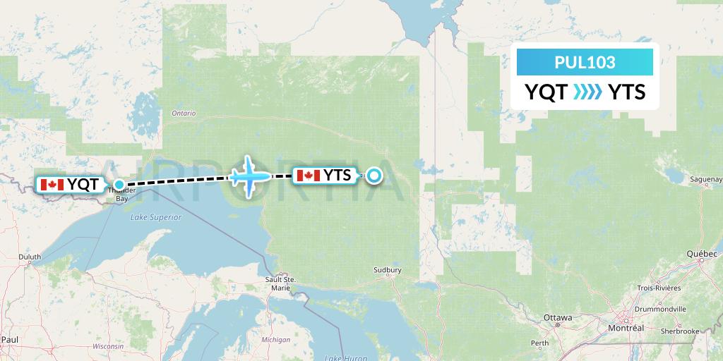 PUL103 Ornge Air Flight Map: Thunder Bay to Timmins