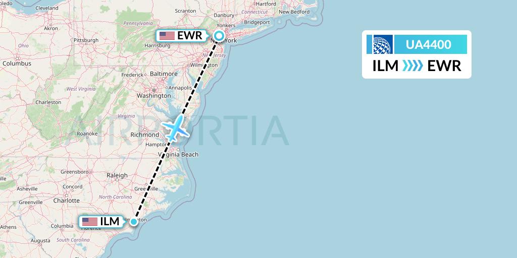 UA4400 United Airlines Flight Map: Wilmington to New York