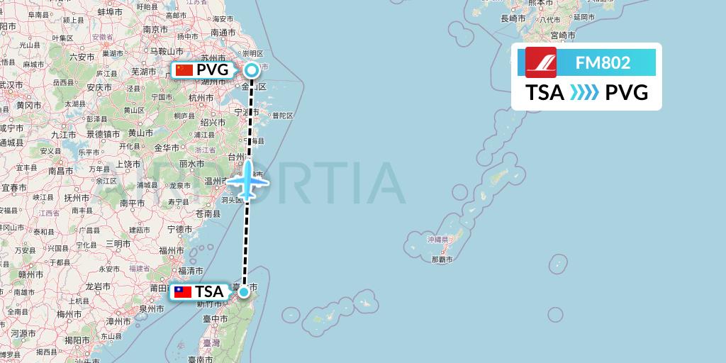 FM802 Shanghai Airlines Flight Map: Taipei to Shanghai