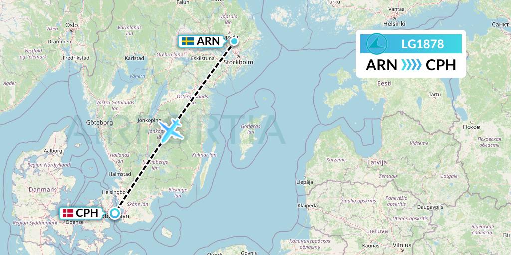 LG1878 Luxair Flight Map: Stockholm to Copenhagen