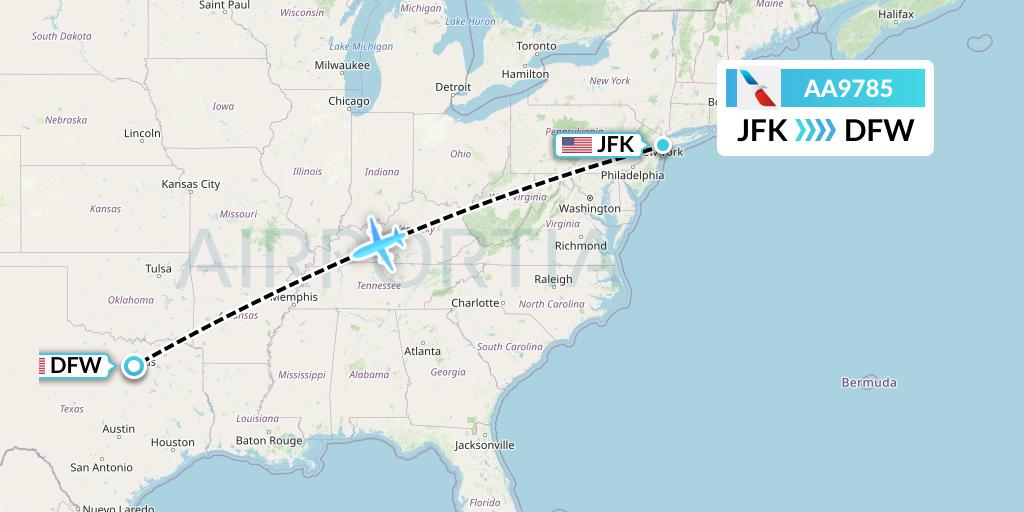 AA9785 American Airlines Flight Map: New York to Dallas