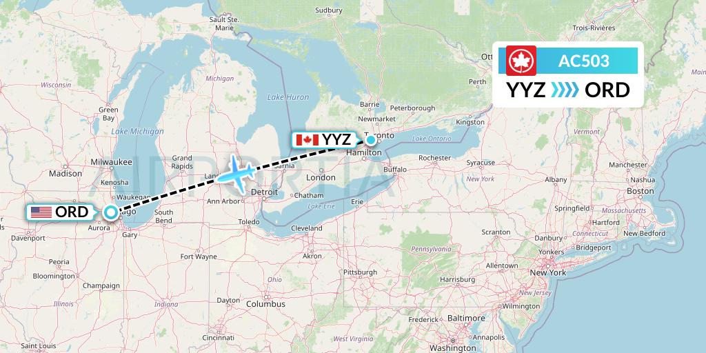 AC503 Air Canada Flight Map: Toronto to Chicago
