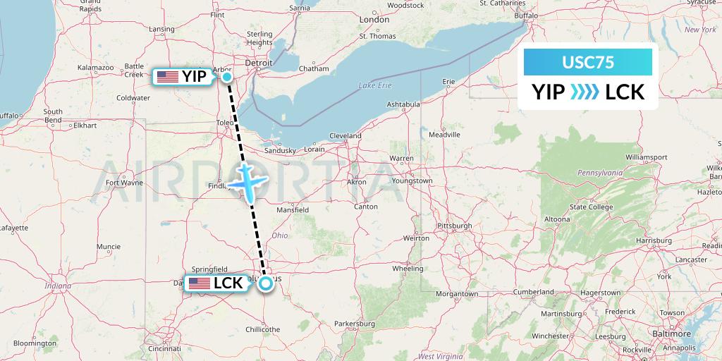 USC75 Airnet Express Flight Map: Detroit to Columbus