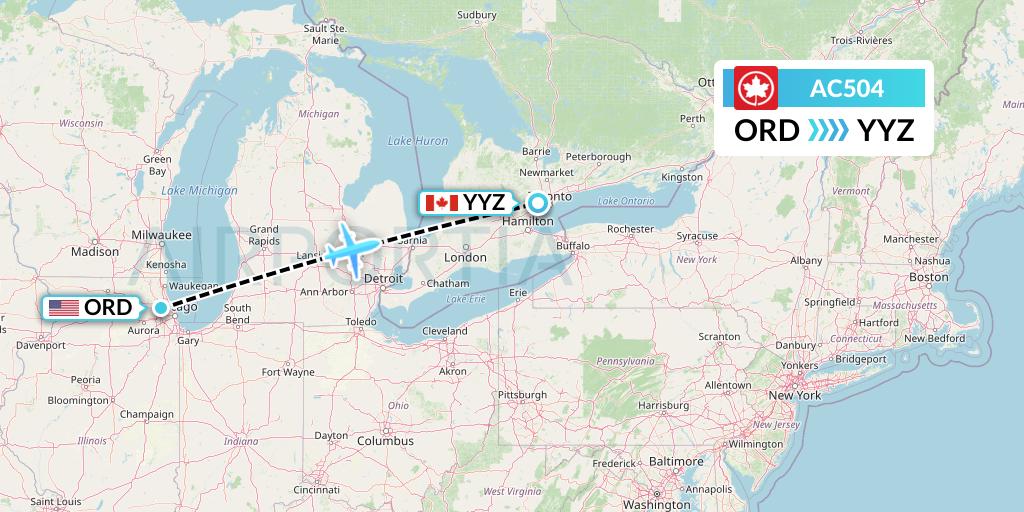 AC504 Air Canada Flight Map: Chicago to Toronto