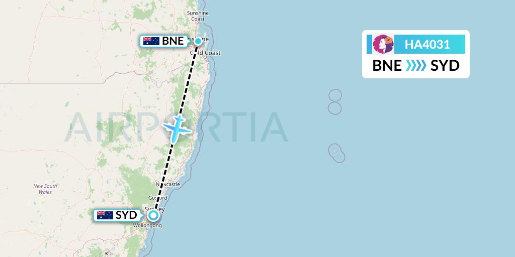 HA4031 Hawaiian Airlines Flight Map: Brisbane to Sydney