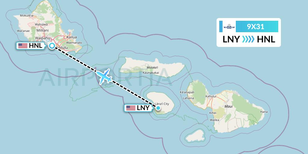 9X31 Southern Airways Express Flight Map: Lanai to Honolulu