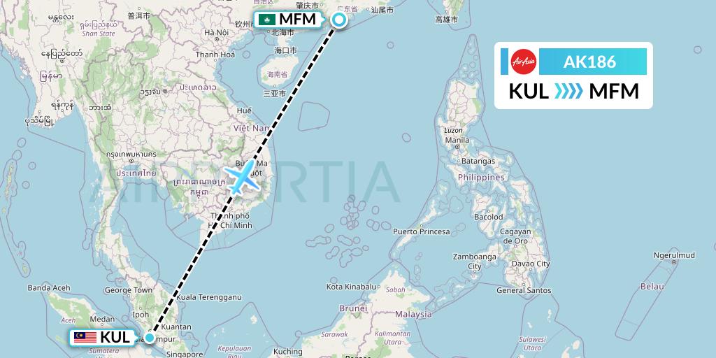AK186 AirAsia Flight Map: Kuala Lumpur to Macau