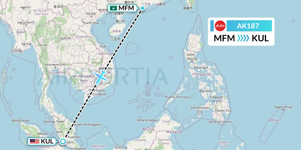 AK187 AirAsia Flight Map: Macau to Kuala Lumpur