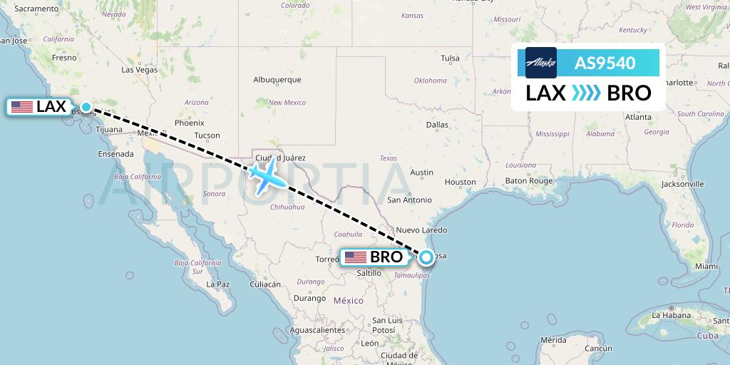 AS9540 Alaska Airlines Flight Map: Los Angeles to Brownsville