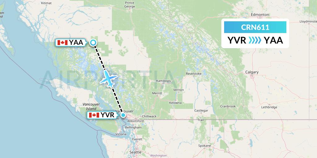 CRN611 Aerocaribbean Flight Map: Vancouver to Anahim Lake