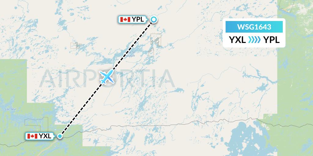 WSG1643 Wasaya Airways Flight Map: Sioux Lookout to Pickle Lake