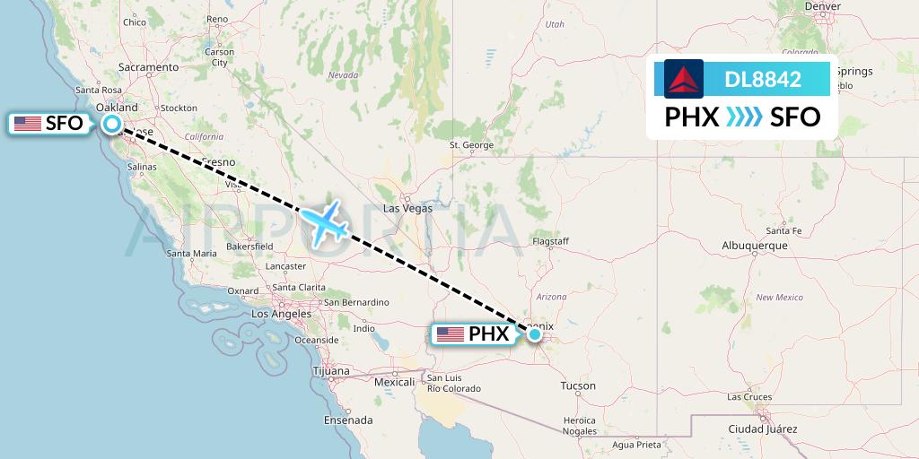 DL8842 Delta Air Lines Flight Map: Phoenix to San Francisco
