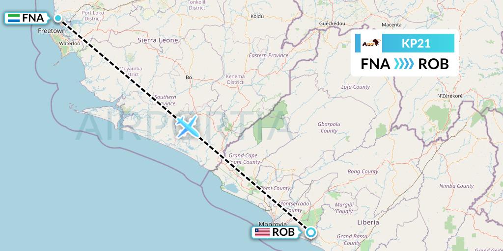 KP21 ASKY Flight Map: Freetown to Monrovia