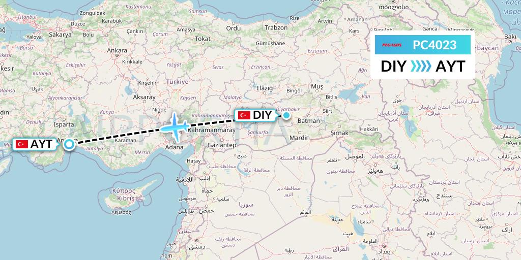 PC4023 Pegasus Airlines Flight Map: Diyarbakir to Antalya