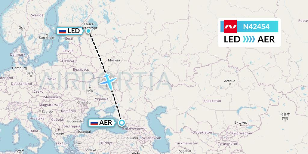 N42454 Nordwind Airlines Flight Map: St. Petersburg to Sochi