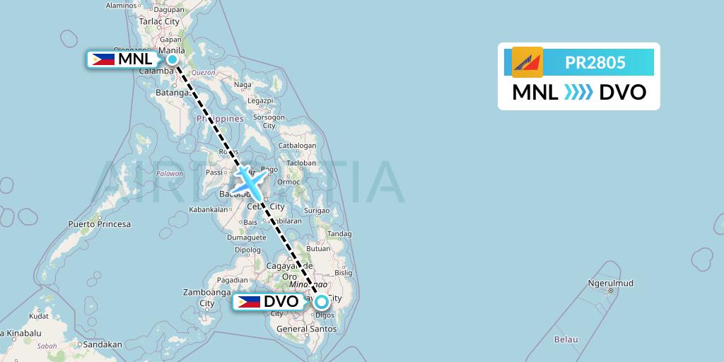 PR2805 Philippine Airlines Flight Map: Manila to Davao City