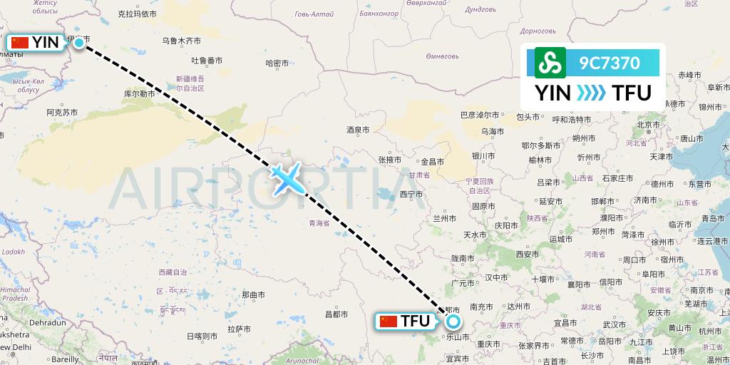 9C7370 Spring Airlines Flight Map: Yining to Chengdu