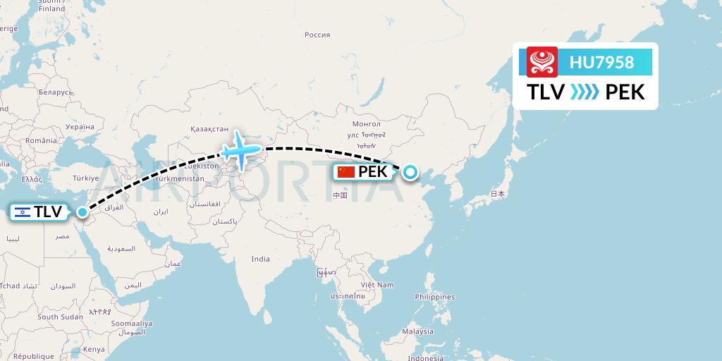 HU7958 Hainan Airlines Flight Map: Tel Aviv to Beijing