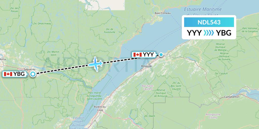 NDL543 Chrono Aviation Flight Map: Mont-Joli to Saguenay