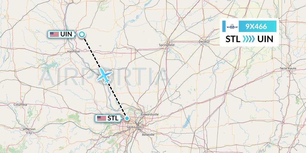 9X466 Southern Airways Express Flight Map: St. Louis to Quincy