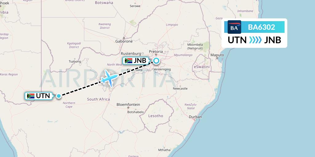 BA6302 Flight Status British Airways Upington to Johannesburg (BAW6302)