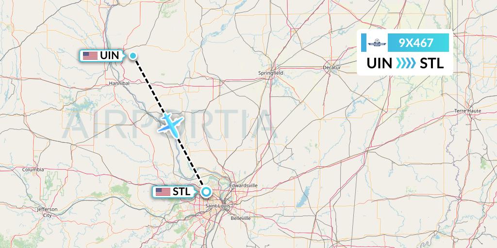 9X467 Southern Airways Express Flight Map: Quincy to St. Louis