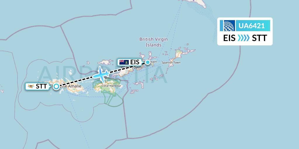 UA6421 United Airlines Flight Map: Beef Island to St. Thomas