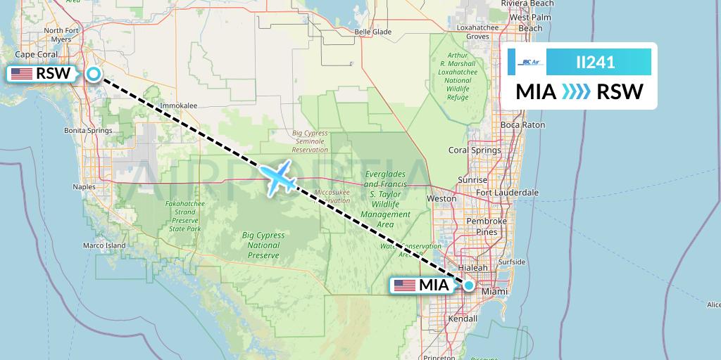 II241 IBC Airways Flight Map: Miami to Fort Myers