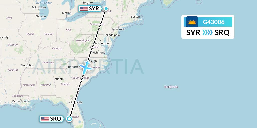 G43006 Allegiant Air Flight Map: Syracuse to Sarasota