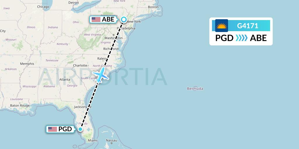 G4171 Allegiant Air Flight Map: Punta Gorda to Allentown