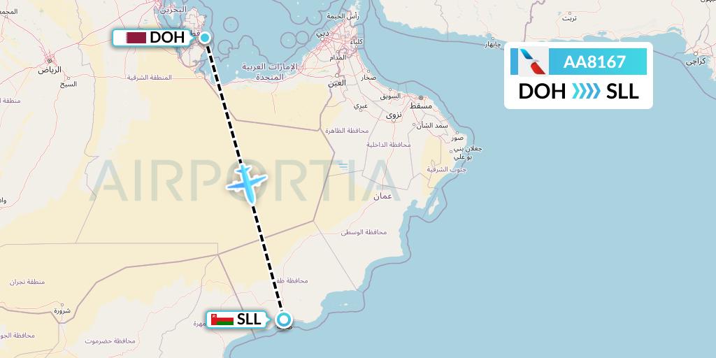 AA8167 American Airlines Flight Map: Doha to Salalah
