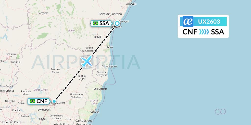 UX2603 Air Europa Flight Map: Belo Horizonte to Salvador