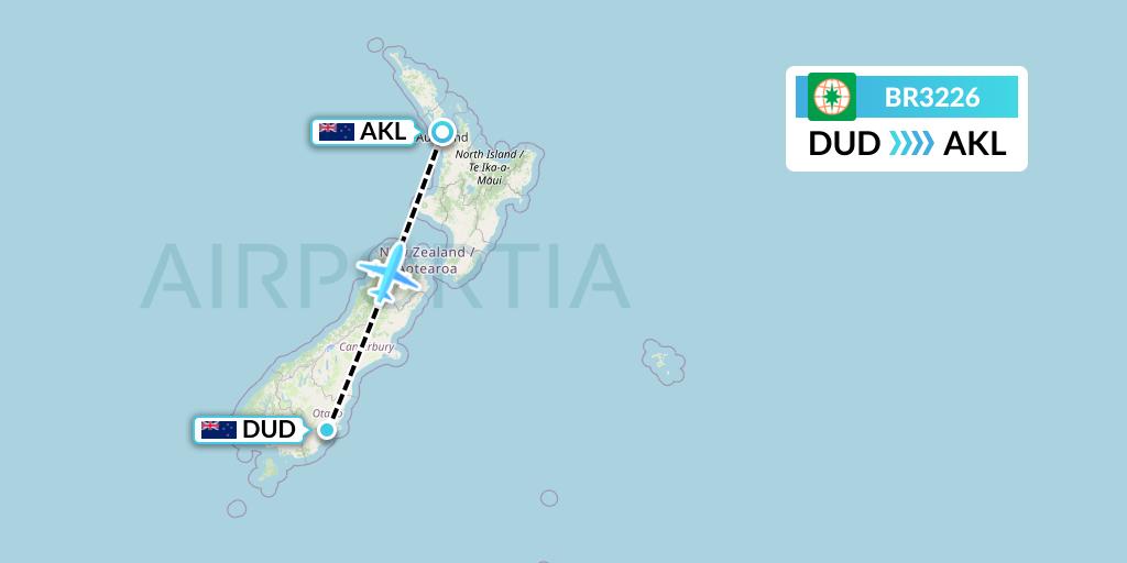 BR3226 EVA Air Flight Map: Dunedin to Auckland