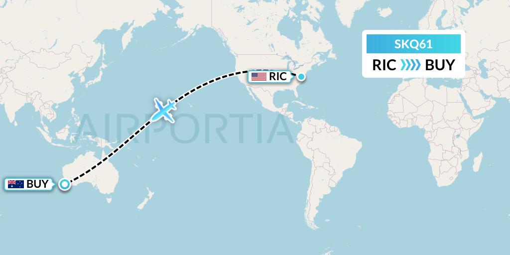 SKQ61 Labcorp Flight Map: Richmond to Bunbury