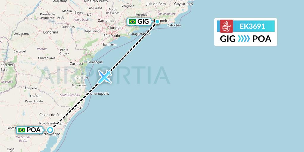 EK3691 Emirates Flight Map: Rio de Janeiro to Porto Alegre