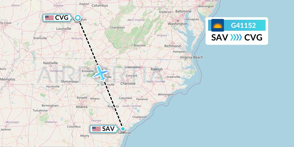 G41152 Allegiant Air Flight Map: Savannah to Cincinnati